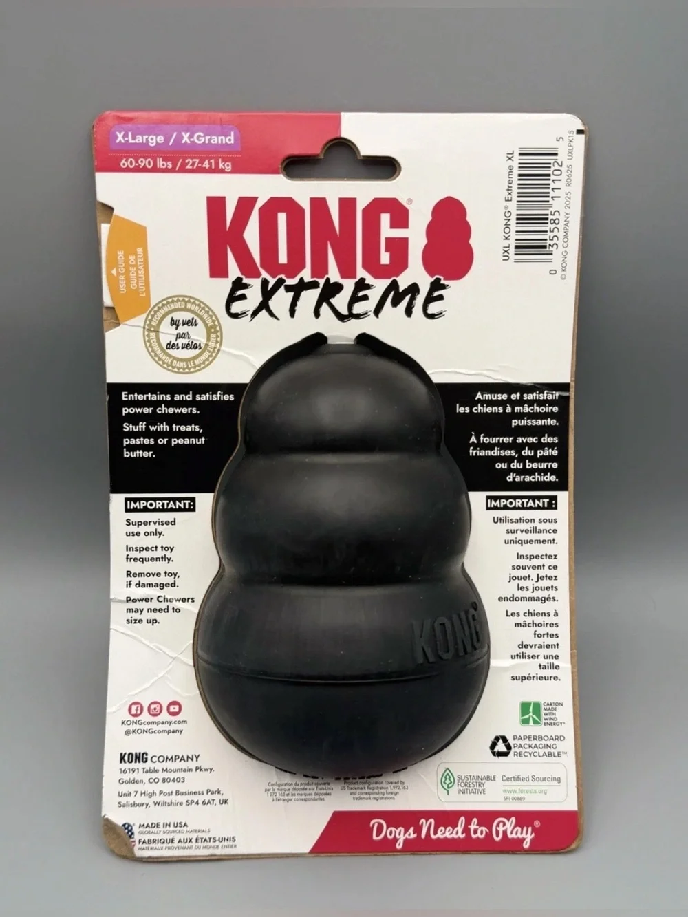 KONG EXTREME BLACK Original Rubber Dog Chew / Size XL* Lot Of 2